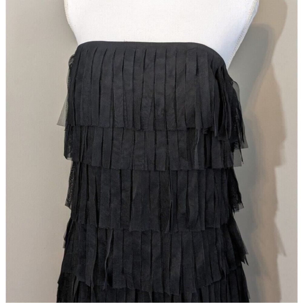 Ann Taylor Strapless Tulle Fringe Dress Black Size 6 EUC - Picture 6 of 8